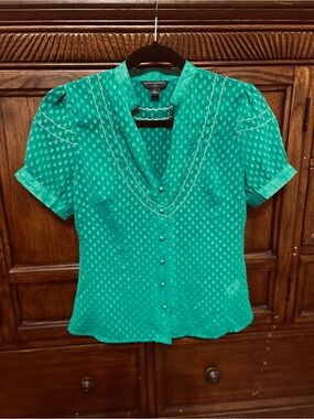 Pristine! Vintage Banana Republic Green Short Sleeve Blouse size PS